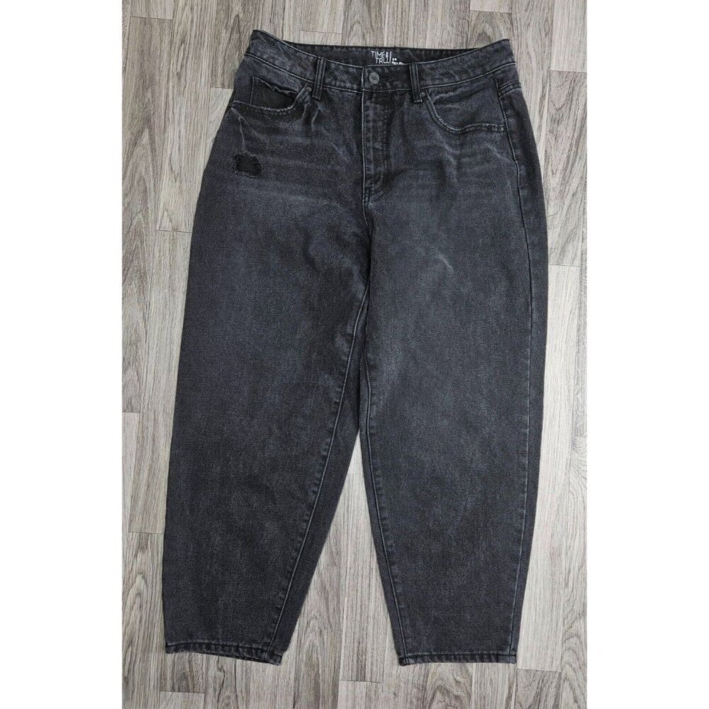 (3/$35) Time And Tru Womens‎ Size 12 High Rise Distressed Black Grey Denim Jeans